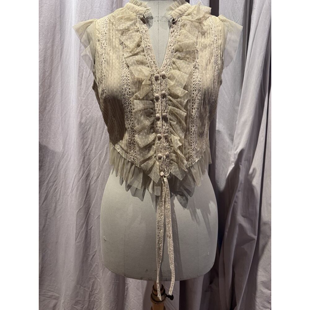 VTG Cotton Mesh And Lace Ruffle Crop